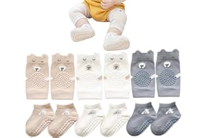 QXQTER Toddler Baby Knee Pads and Socks for Crawling for Infant Boys Girls with Grips Anti-Slip Knee Protector - 6 Pairs