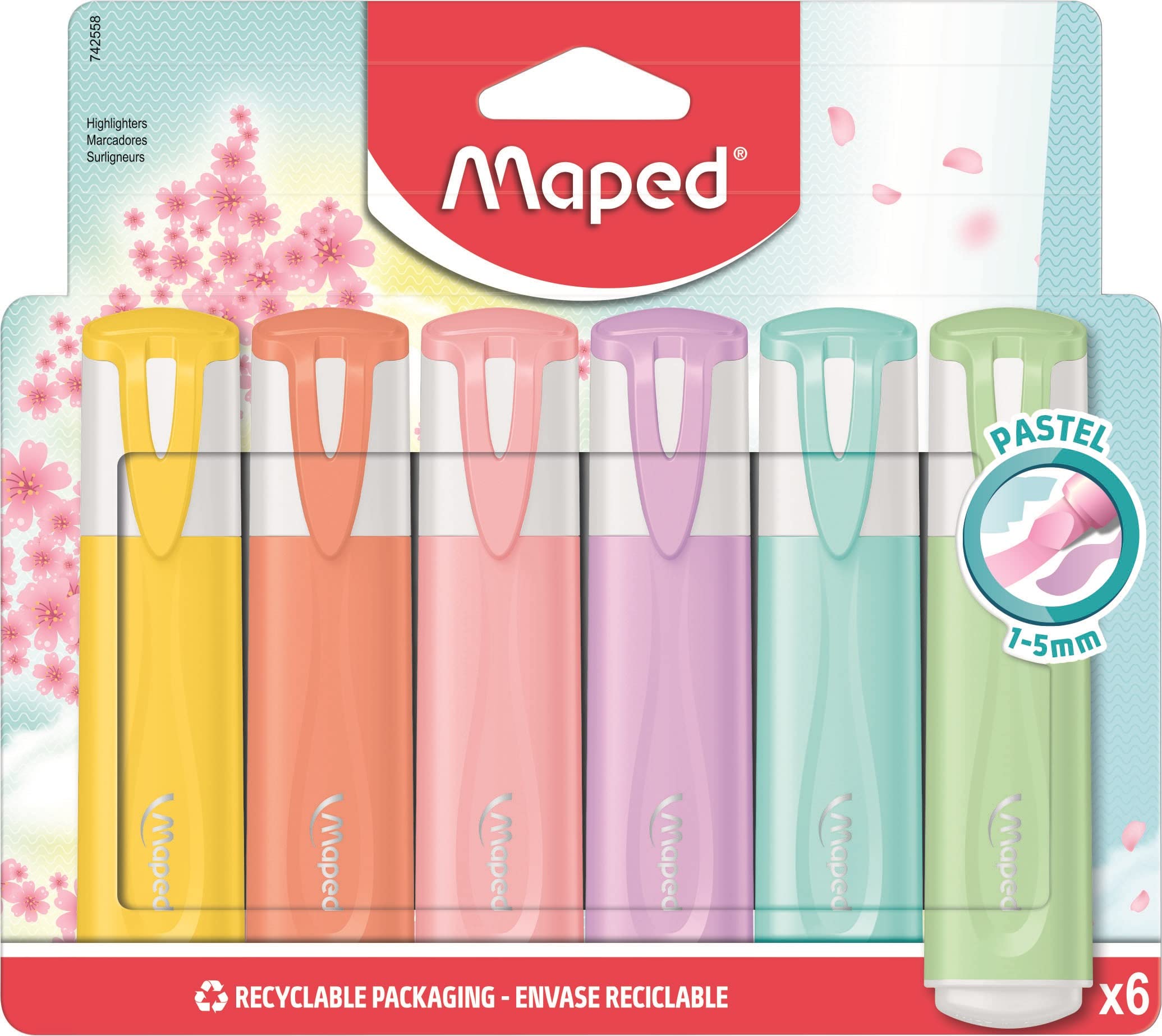 Maped - Fluo Peps Pastel Highlighters - x6 Markers - in Trendy Pastel Shades