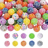 40pcs 20mm Rhinestone Beads Bubblegum Beads for Pens Round Disco Ball Beads Crystal Chunky Beads for Bracelet Necklace Keychains Jewelry Making, Hole: 2.5mm (10 Colors)