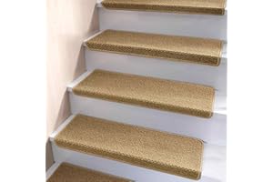 Brakki Bullnose Carpet Stair Treads, Non Slip Stair Treads for Wooden Steps Indoor, Stair Runner, Soft Stair Rugs, Edging Stair Protectors, Washable, 29.5"x9.5"x1.5" 14pcs, Beige