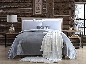 Swift Home Unique Cozy Reversible Mink Blanket 4-Piece Microfiber Bed Sheet Set - Queen, Charcoal Grey/Silver