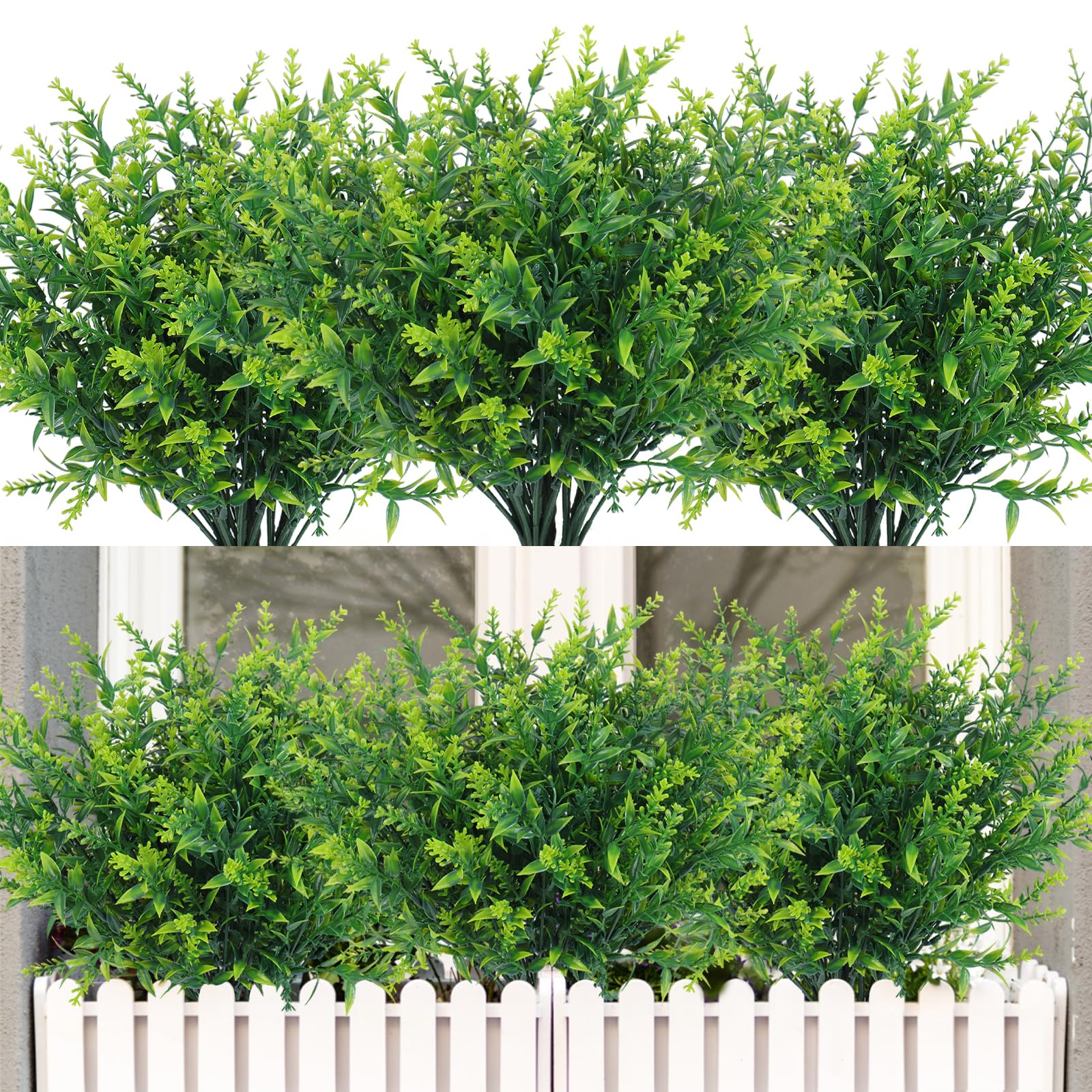 RECUTMS Artificial Outdoor Plants Artificial Flowers for Outside Artificial Plants Indoor Faux Spring Flowers Outdoor Fake Plants Flower Fillers for Bouquets Spring Vase Filler 12Pcs(Green)