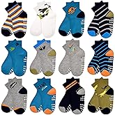 LIFPAU Toddler Non Slip Socks Kids Grip Crew Socks Boys Girls 12 Pairs Cartoon Pattern 6 Months-7 Years