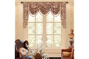 Loom and Mill Luxury Jacquard Waterfall Valance for Living Room, Classic Floral Damask Swag Valances with Tassels, Burgundy Red Swag Curtains for Bedroom Window Christmas Decoration(W79Inch,1 Panel)
