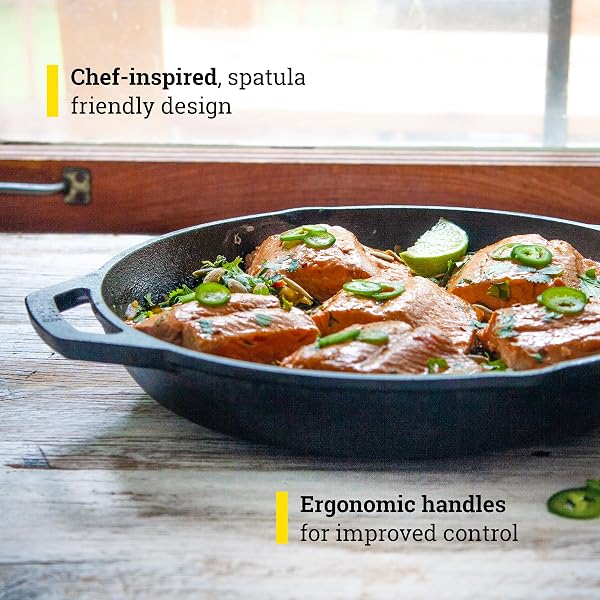 LODGE 12 INCH CAST IRON EVERYDAY PAN – CHEF COLLECTION – USE ON OVEN, STOVE, GRILL, OR FIRE – EASY TO CLEAN – CAST IRON PAN WITH LID – DURABLE COOKWARE