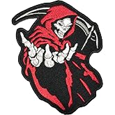 Papapatch Grim Reaper Scythe God Angel of Death Ghost Dangerous Evil Devil Biker Motorcycle Costume Jacket Embroidered Sew Iron on Patch - Red (Iron-Grim-Scythe-RED)