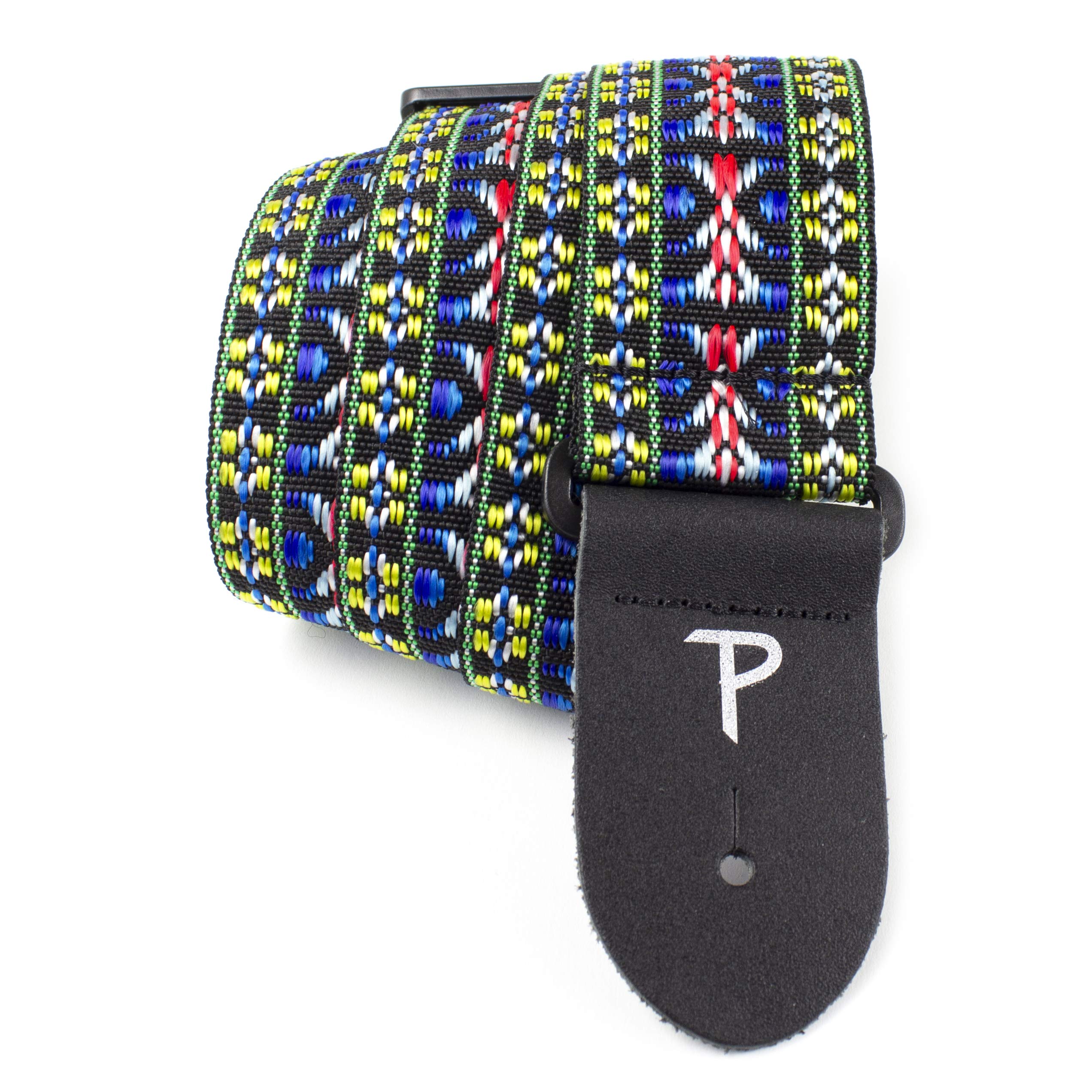 Perri's Leathers BHT-285 2-Inch Wide Poly Pro Hootenanny Design Guitar Strap with Leather Ends