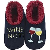Snoozies Wine Slipper Socks for Women, Funny Wine Gifts and House Slippers Soft Non-Slip, Sherpa Lining, Indoor Cute Slippers