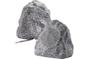 Theater Solutions 2R4G Outdoor Granite Rock 2 Speaker Set for Deck Pool Spa Patio Garden, 4.5-Inch, Granite Grey