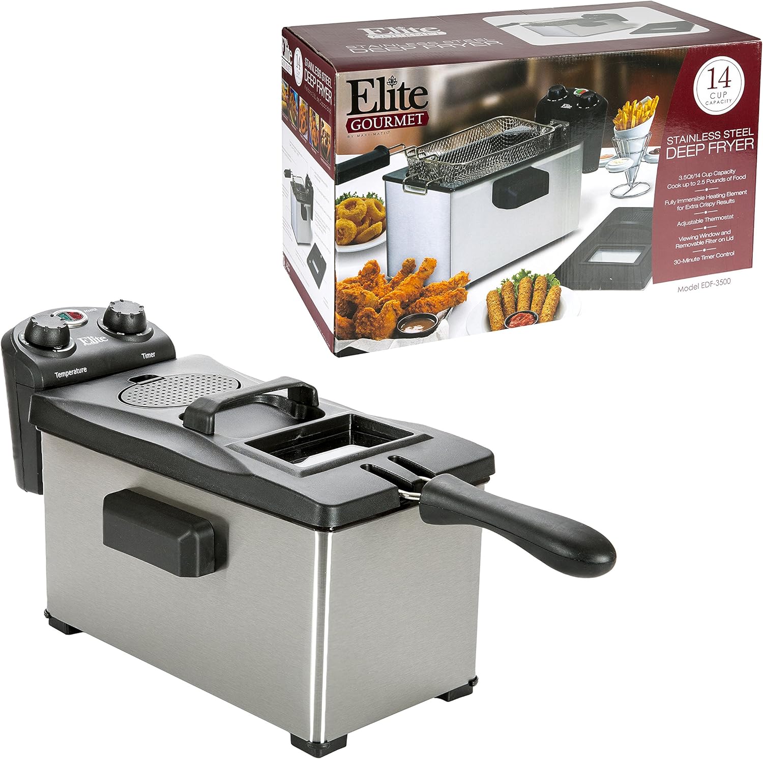 MaxiMatic EDF3500 Elite Gourmet 31/2Quart Deep Fryer, Stainless