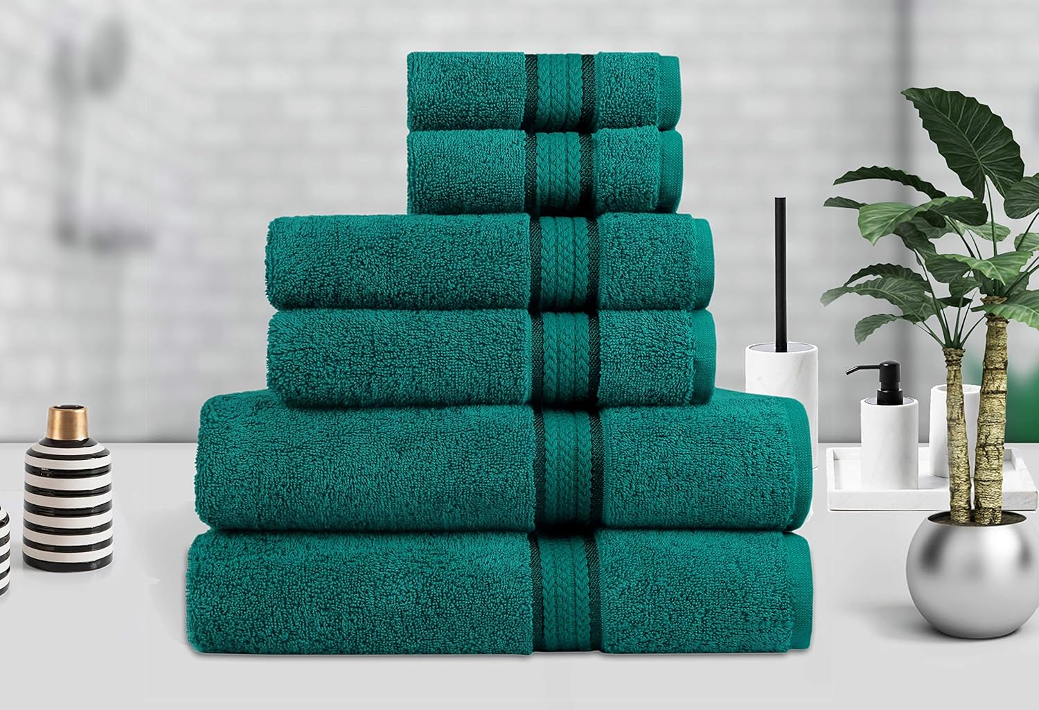 COTTON CRAFT Ultra Soft Luxury 6 Piece Ringspun Cotton Towel Set, 580GSM, Heavyweight, 2 Bath Towels, 2 Hand Towels, 2 Washcloths, Teal: Home & Kitchen