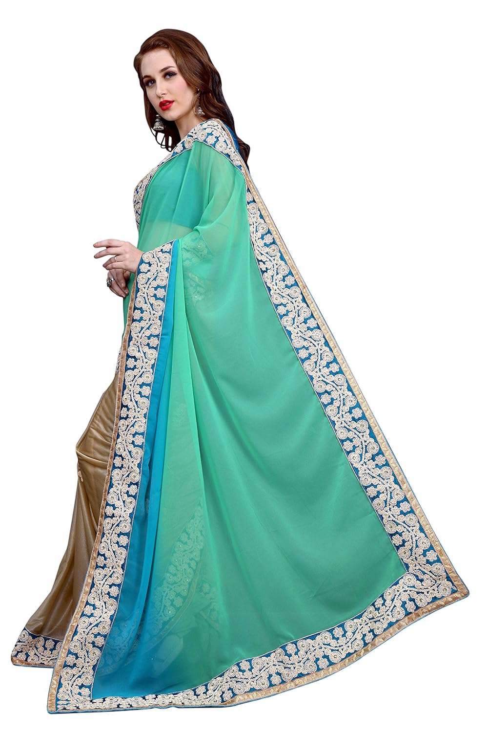 sargam fashion women's georgette saree with blouse piece (srmbbluecord)