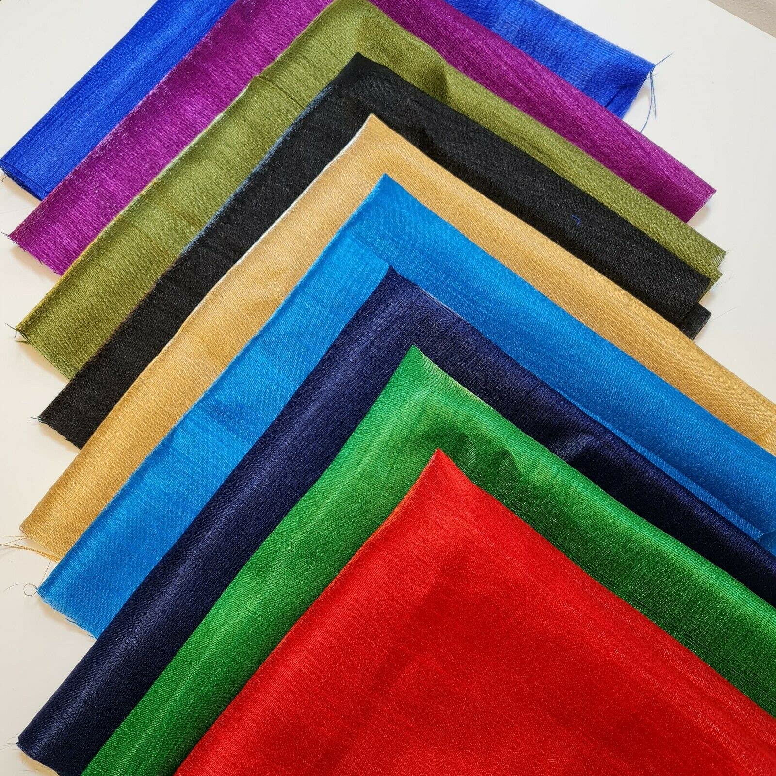 Plain Dupion Raw Silk Fat Quarter Bundles Approx (50x50cm) Square Cuts Suitable for Arts & Crafts Sewing Quilting Bunting & Much More - (Raw Silk Assorted- Pack of 9 Pieces)