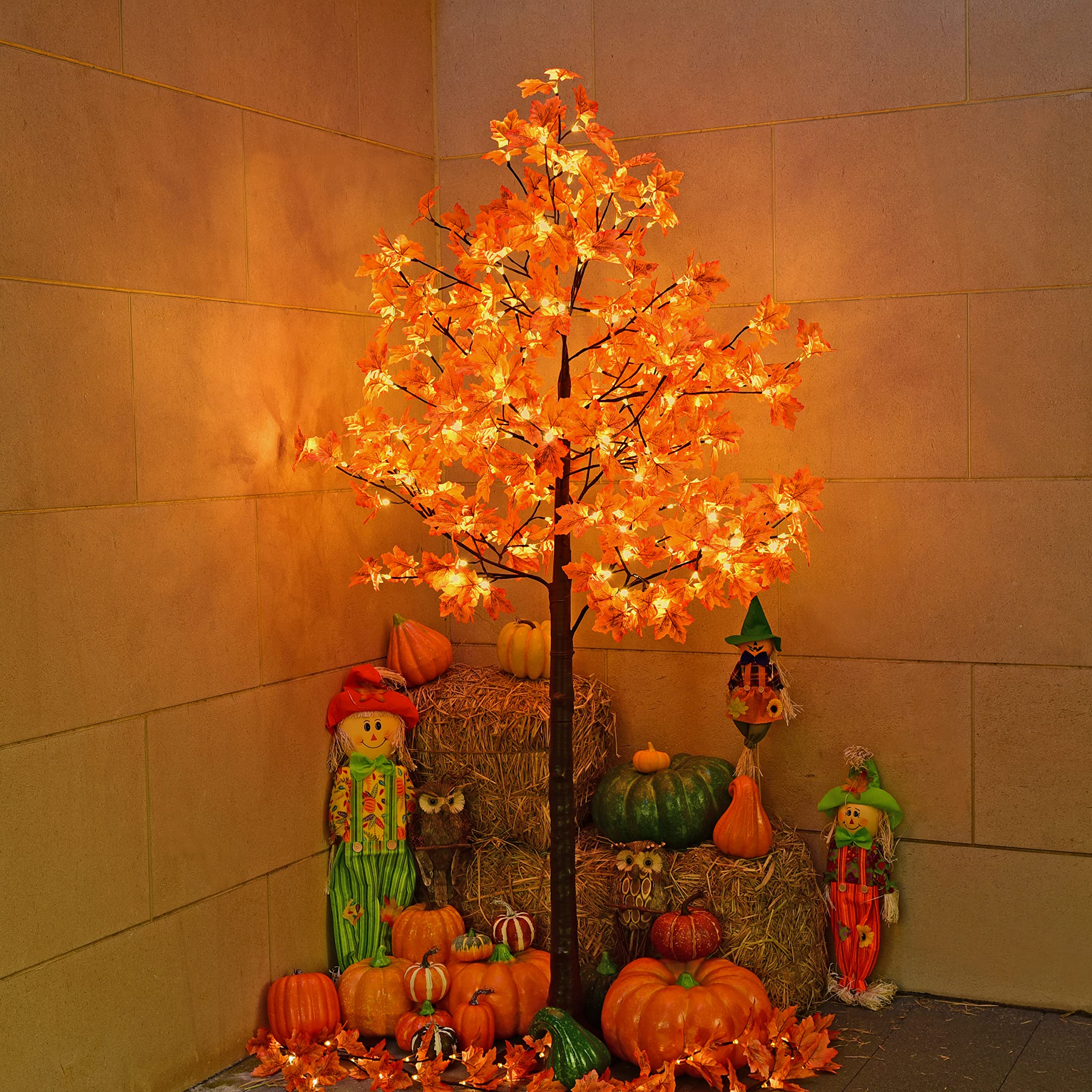 Photo 1 of Lightshare 7FT LED Lighted Maple Tree - Dotted with 208 Warm White LED Lights Orange for Thanksgiving Harvest Fall Festival Home Party Decoration