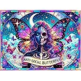 igoodom Diamond Art Kits for Adults, Sugar Skull Diamond Painting Kit, Full Drill Round Butterfly Diamond Art Kits, DIY Gem Art and Crafts for Home Wall Decor Gift 16x12inch
