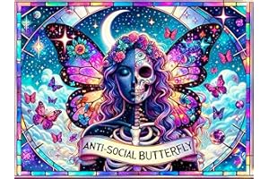 igoodom Diamond Art Kits for Adults, Sugar Skull Diamond Painting Kit, Full Drill Round Butterfly Diamond Art Kits, DIY Gem Art and Crafts for Home Wall Decor Gift 16x12inch