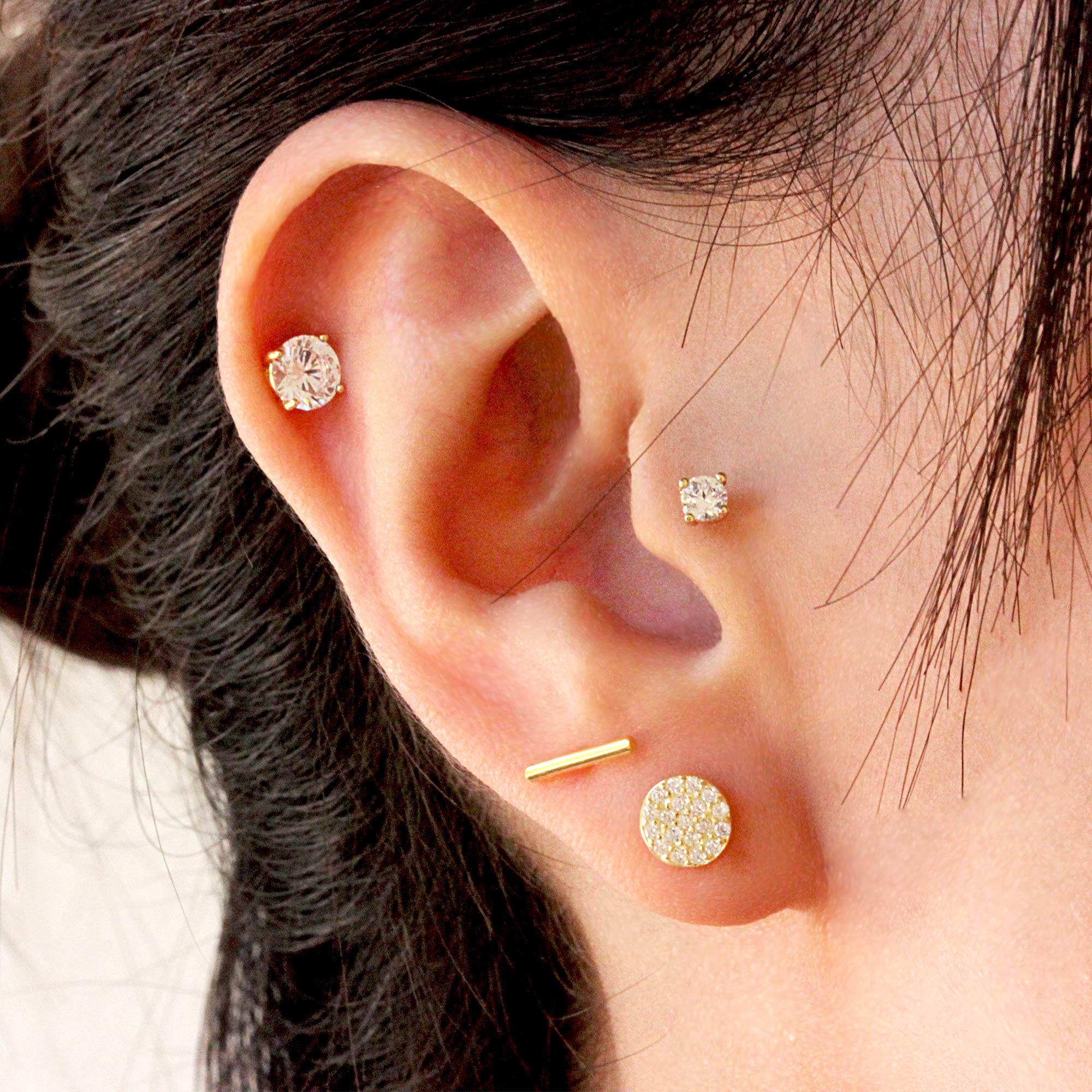 14k Rose Gold-Plated Sterling Silver Cubic Zirconia Mini Circle Pave Disc Stud Earrings 6mm Diameter