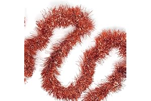 Allgala Red Tinsel Garland, 50 Feet Christmas Metallic Foil Tinsel Garland Decoration for Holiday Tree Walll Rail Home Office Event Fall Thanksgiving Decoration