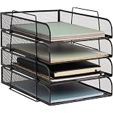 Mind Reader Stackable Paper Tray, Desktop Organizer, File Storage, Office, Metal Mesh, 10.5" L x 13.5" W x 11.25" H, 4 Pcs., Black