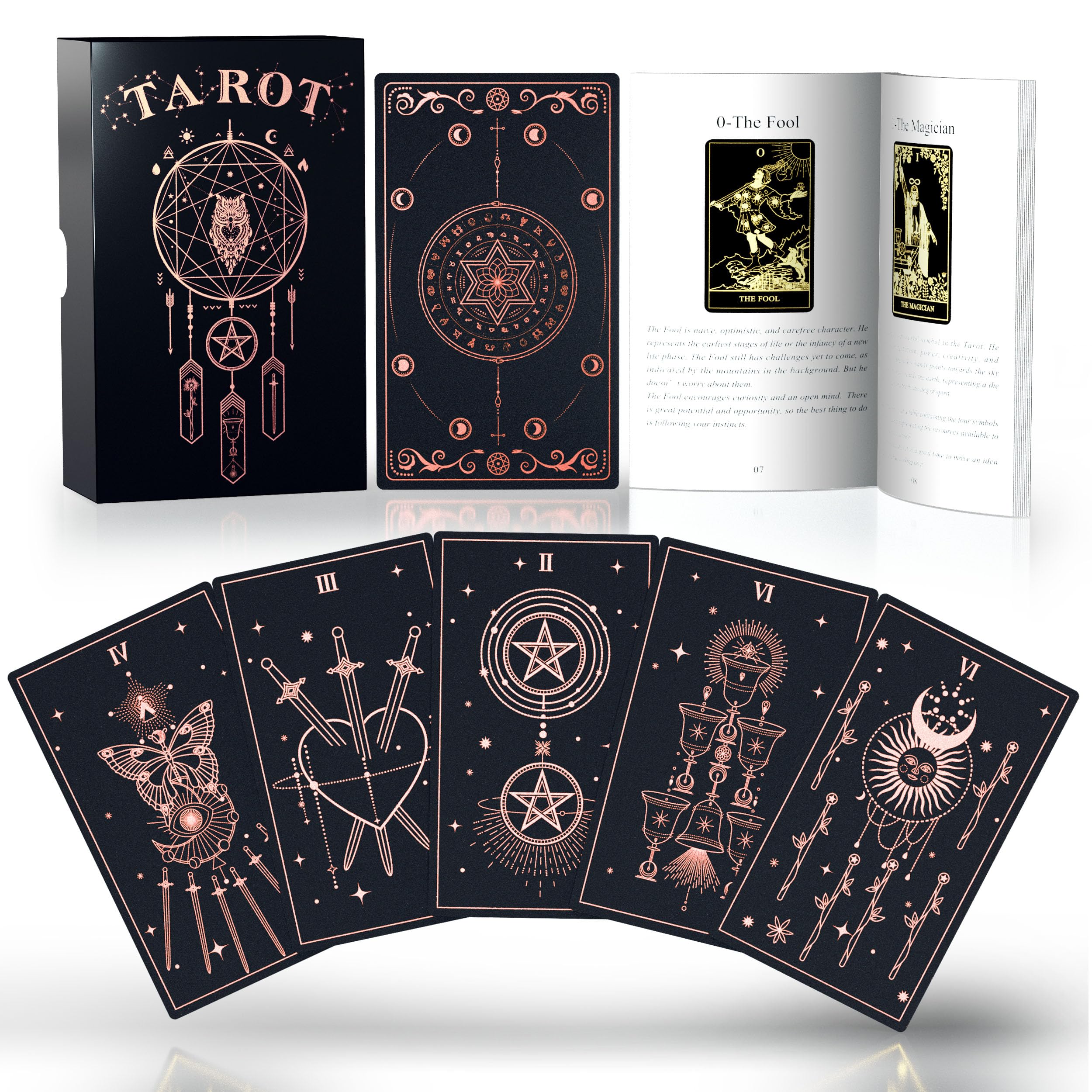 ACELION Original Tarot Card Set with Guide, 78 Pieces of Tarot Cards with Gold foil on The Surface， Fortune-Telling Game, Tarot for Beginners