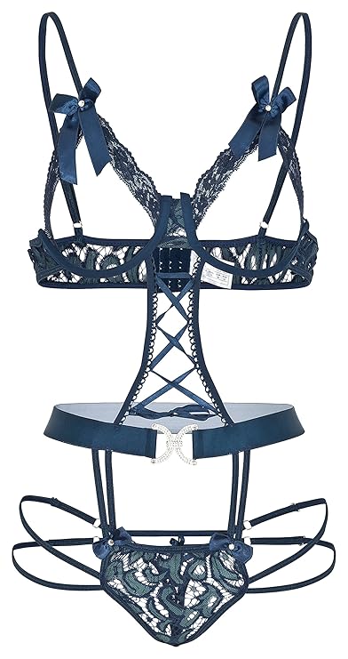 HO-Ersoka Damen String-Body Teddy Dessous Spitze Unterbrust-Bügel-BH Strass