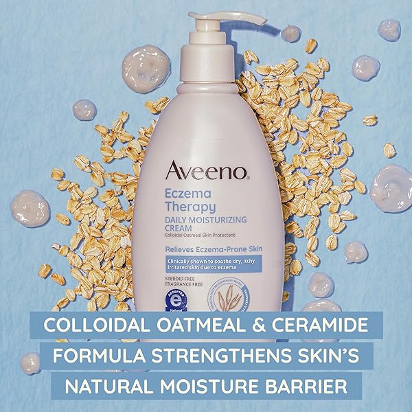 AVEENO ECZEMA THERAPY DAILY MOISTURIZING BODY CREAM FOR SENSITIVE SKIN, SOOTHING ECZEMA RELIEF CREAM, COLLOIDAL OATMEAL & CERAMIDE FOR DRY & ITCHY SKIN, STEROID- & FRAGRANCE-FREE, 7.3 OZ