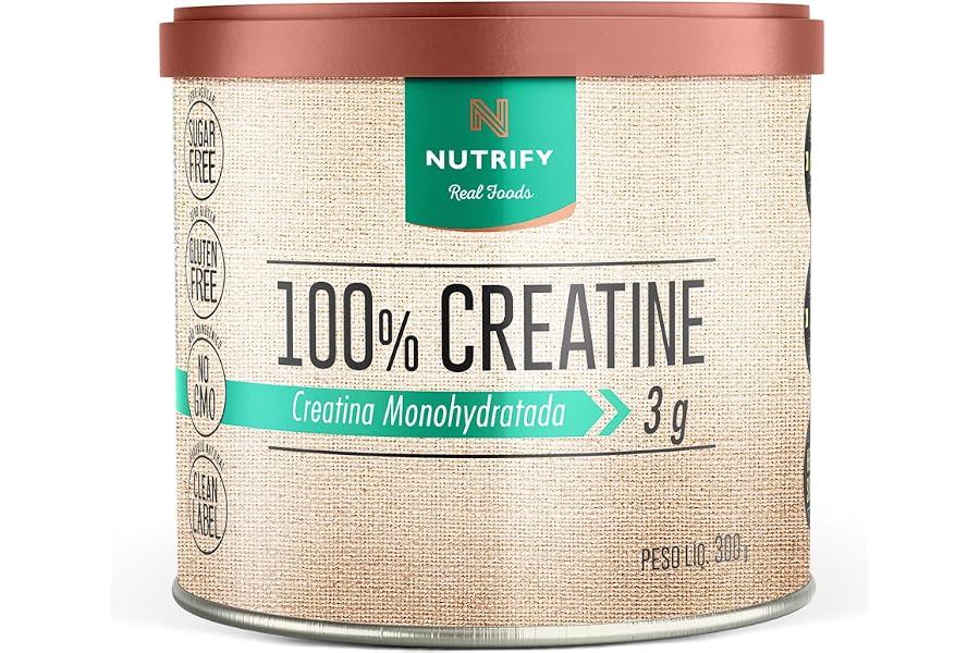Nutrify - 100% Creatine 3g de Creatina por Dose - Suplemento Alimentar para Suporte Energético - Sem Glúten, Sem Lactose, Sem Açúcar, Vegana - Lata 300g