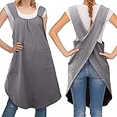 JaGely 2 Pack Japanese Linen Cross Back Kitchen Cooking Aprons for Women Men with 2 Pockets Cute Gardening Dress