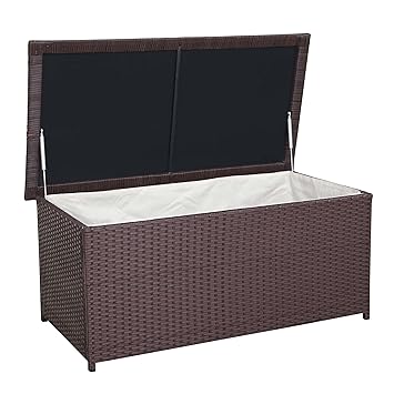 Mendler Poly-Rattan Kissenbox HWC-D43, Truhe Auflagenbox Gartentruhe, 51x100x50cm 160l ~ braun