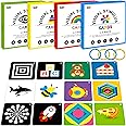 100 PCS 200 Page Black White Colorful 3D Visual Stimulation Baby Flashcard for Newborn Baby Infant Gift (, 5.5” X 5.5”)