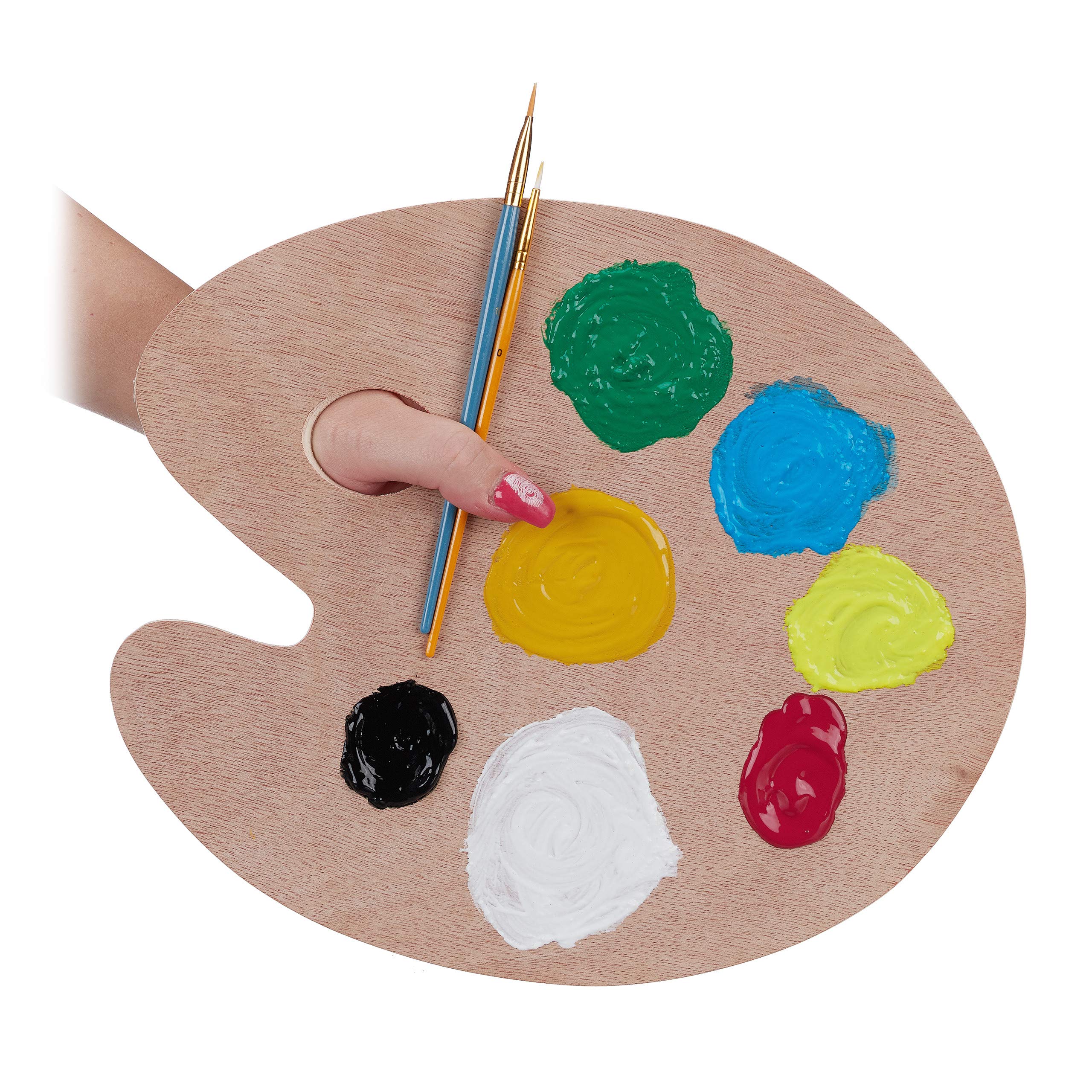 Relaxdays Mixing Wood, Paint Palette with Thumbhole, for Acrylics, Aquarelle & Watercolours, for Artist, Natural, Brown, Pack of 1