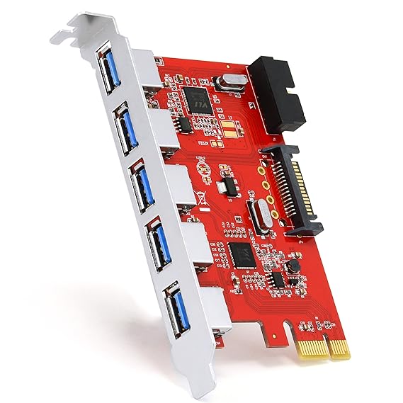CSL - 5 Port inkl. Header USB 3.0 PCI Express PCIe Controller | 5 x extern Port 1 x intern Controller Header | 15 pin SATA-St