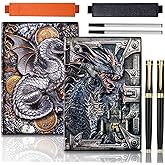 FEIDIAO 2Pcs Vintage Dragon Embossed Leather Notebooks DND Notebook A5 Travel Journal with 2 Ballpoint Pen,2 Refill,2 Pen Sleeve,Hardcover Liner Journal,Writing Notebook Gift for Men&Women(Dragon)