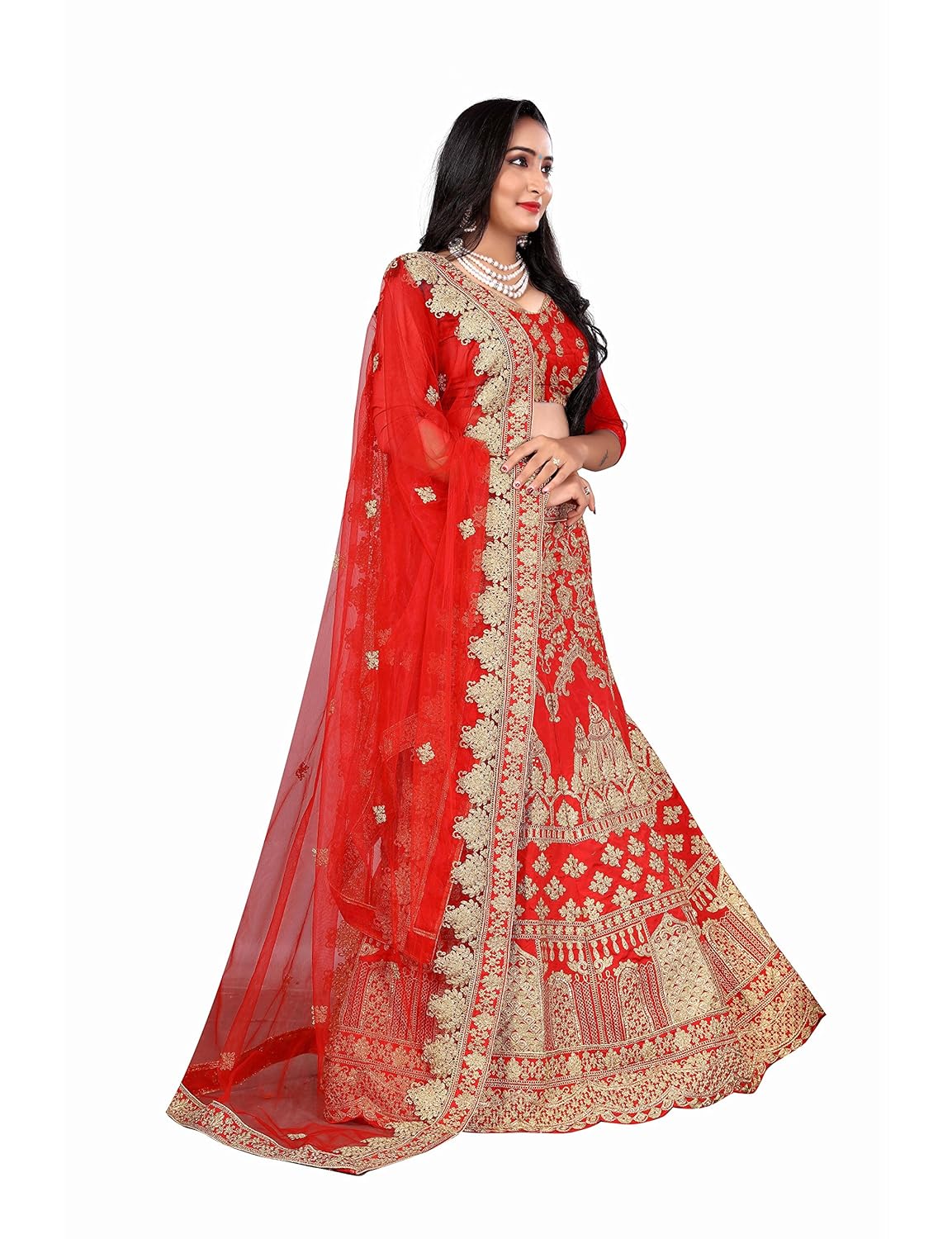 rozdeal women's taffeta silk lehenga choli (rdl129-sn71,red,free size)