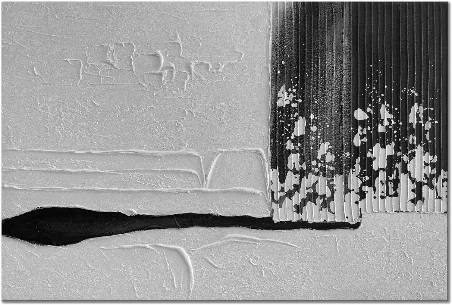 Paintings - Slyart Black and White Canvas Wall Art, Framed Abstract Oil Painting on Canvas Textured Contemporary Wall Art, Minimalism Black and White Painting Modern Artwork for Home Decorations