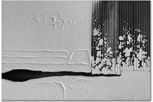 Slyart Black and White Canvas Wall Art, Framed Abstract Oil Painting on Canvas Textured Contemporary Wall Art, Minimalism Black and White Painting Modern Artwork for Home Decorations