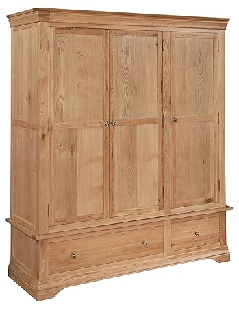 Bordeaux Solid Oak 3 Door 2 Drawer Wardrobe French Inspired Fully