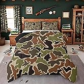 Feelyou Duck Hunter Green Camouflage Hunting Comforter Set Twin Size Kids Black Brown Comforter for Boys Teens Camo Army Bedding Set Breathable Wild Duvet Set Room Decor Quilt Set