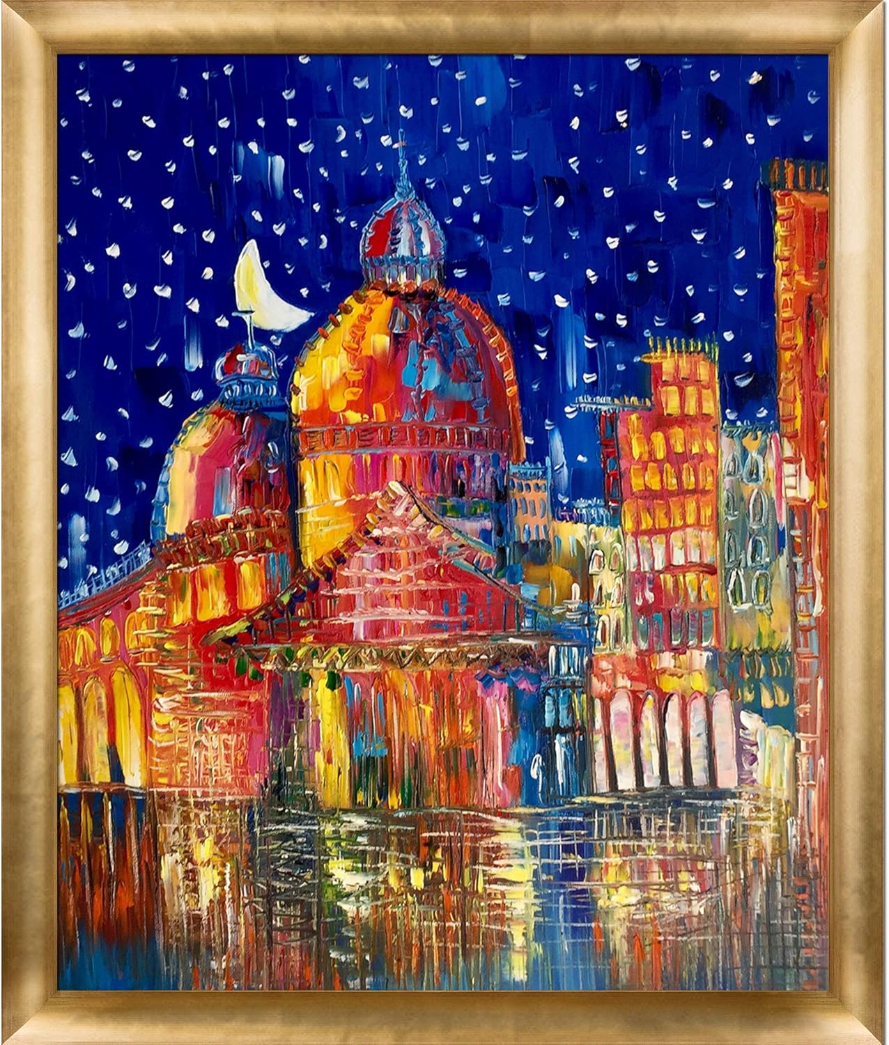 Paintings - ArtistBe overstockArt Moon (Venice) II by Justyna Kopania La Pastiche Hand Painted Oil Reproduction with Gold Luminoso Frame