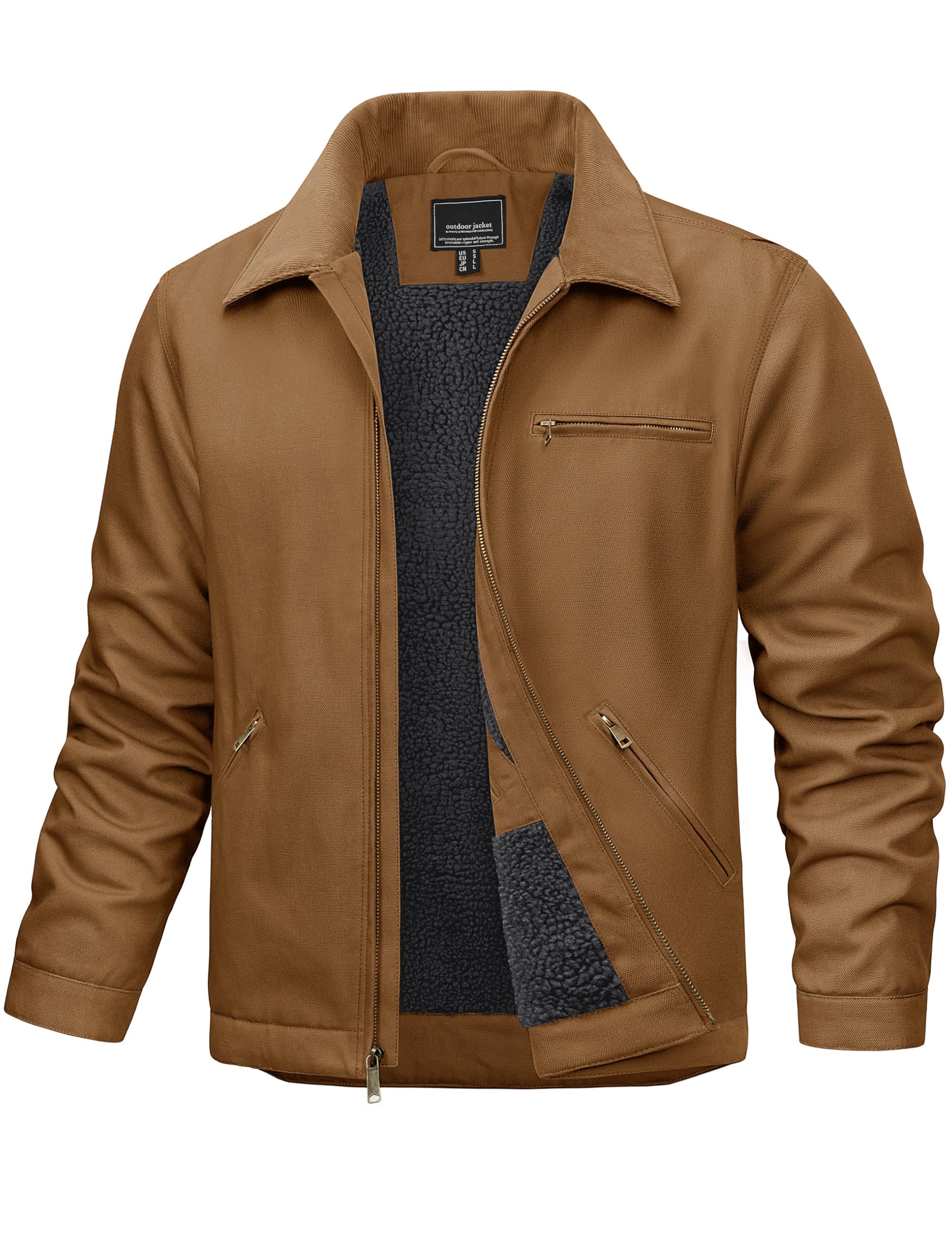 Photo 1 of ** SIMILAR**TACVASEN Mens Winter Jacket Warm Quilted Work Sherpa Lined Coat Duck Detroit Waterproof Heavy Jackets Brown Yellow, M