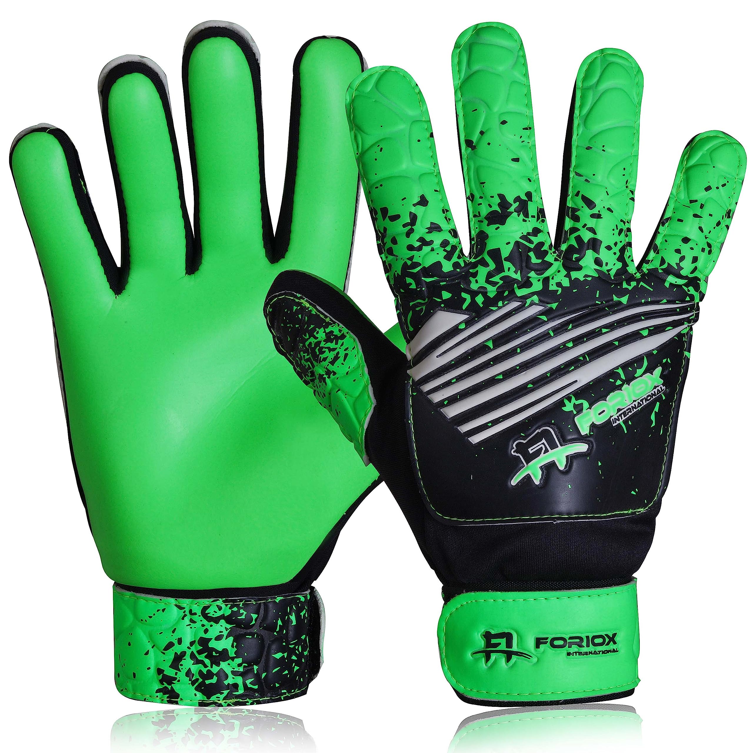 Foriox International Football Goalkeeper Gloves For kids Boys Youth Children Adults Soccer Goalie Glove with Super 3mm Grip Latex Palms Available In Bright Eye-Catching Colors (Green, Size 12)