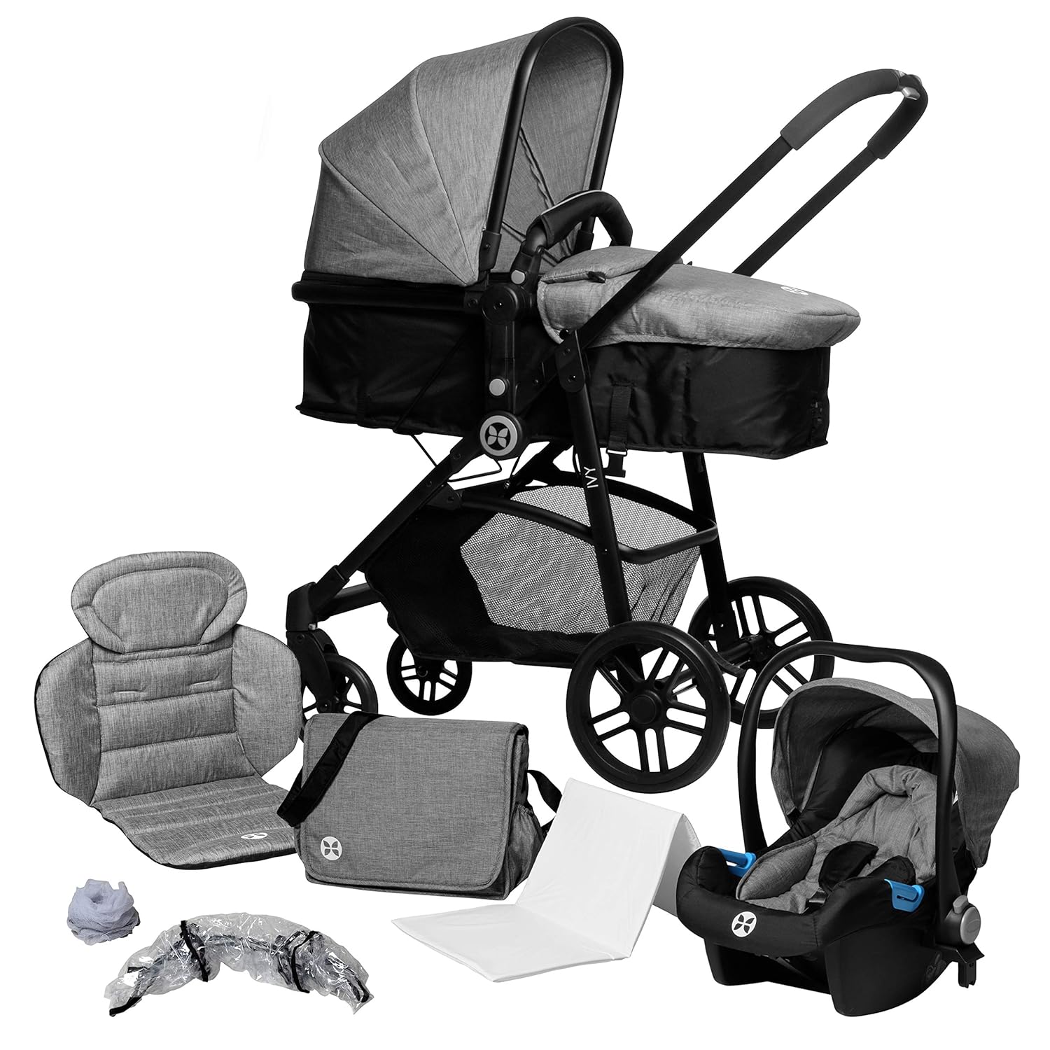Kombikinderwagen 3 in 1, Kinderwagen-Set inkl. Wanne und Babyschale (Auto), Babyblume IVY, melange