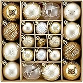 DecorbyHannah Christmas Ornaments Set Decorations, 21ct White and Gold Neutral Modern Christmas Tree Ornaments, Shatterproof Plastic Decorative Hanging Ball Bulk for Xmas Holiday Indoor Party Decor