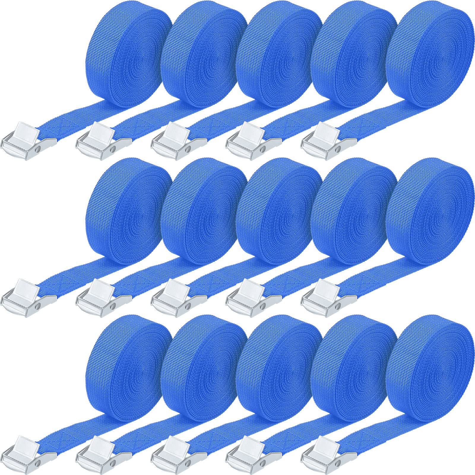Photo 1 of Riakrum 15 Pack 16 Feet Lashing Straps Adjustable Kayaks Tie Down Cam Buckle Straps with Buckles up to 250lbs for Cargo, Luggage, Motorcycles, Truck, Car Roof Rack, Sup Surfboard(Blue)