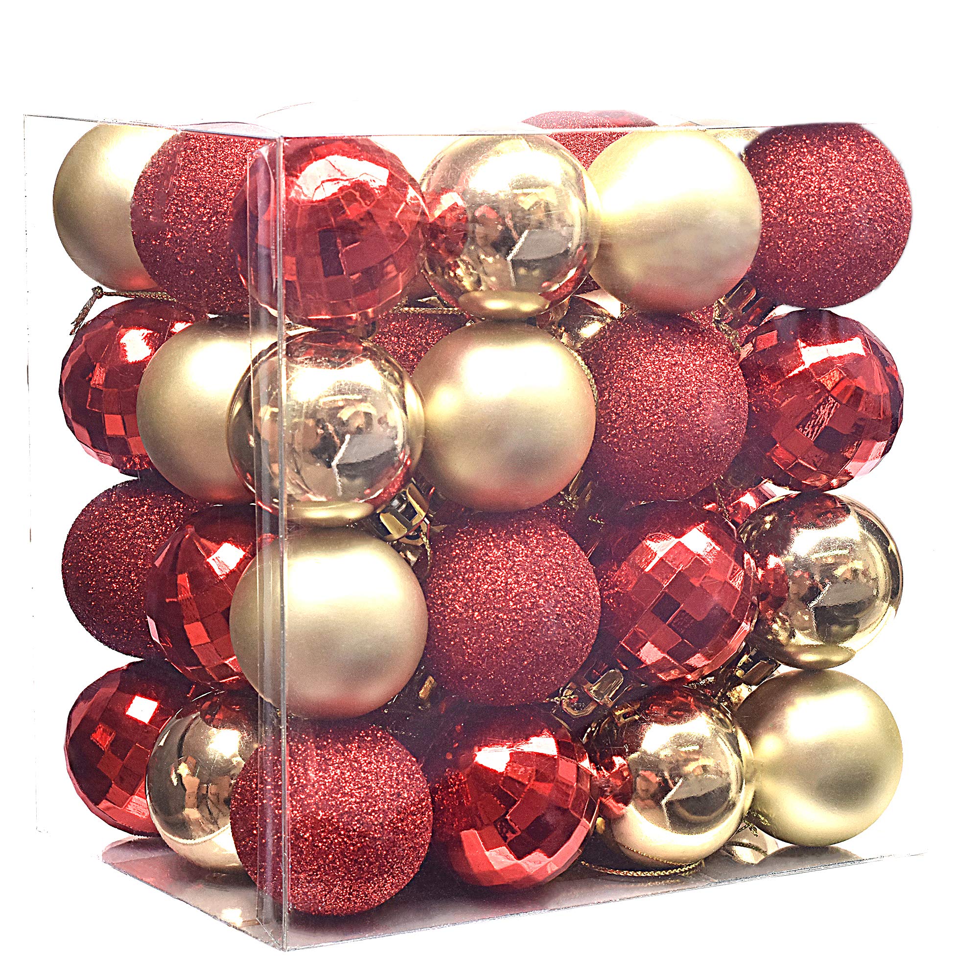 Valery Madelyn 48pcs 4cm Red and Gold Baubles for Christmas Tree, Shatterproof Ball Ornaments for Holiday Decorations