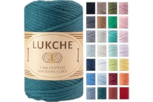 LUKCHE Braided Cotton Macrame Cord 3mm x 93 Yards (279 Feet), Colored Rope, Bohemia Macrame Yarn, Colored Craft Rope for Wall Hanging, Plant Hangers, Crafts, for Knitting (Peacock 3mm) 1