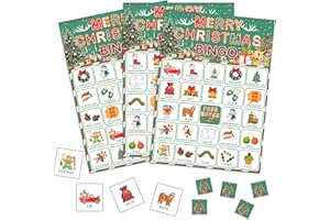 QUDNCR Christmas Bingo Game, Merry Christmas Party Bingo Cards for Adults, Xmas Party Decorations Supplies, Winter Themed Birthday Favors for 24 Players, 10