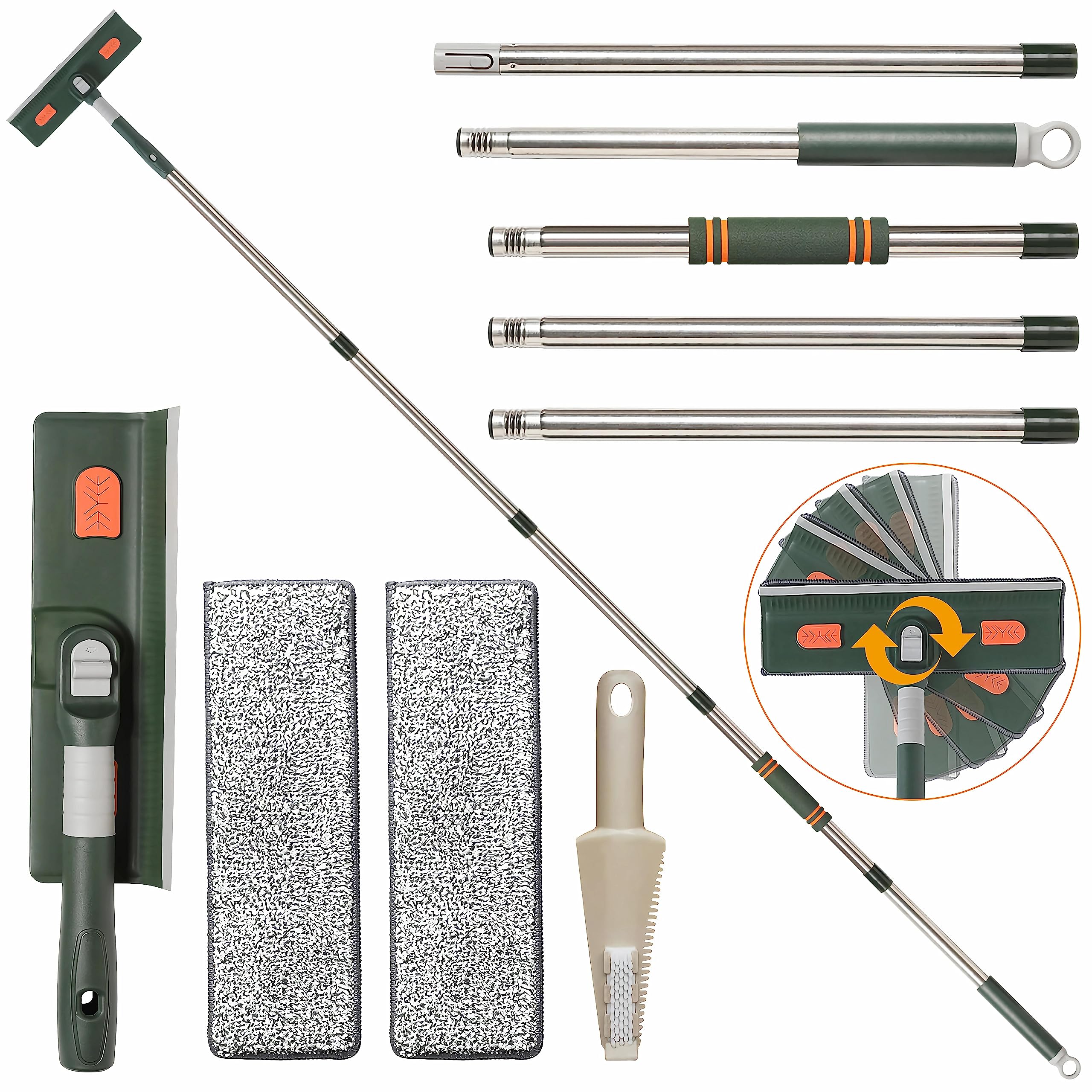 Suitteng Window Squeegee Cleaning Telescopic 230CM for High Windows, Squeegee Shower Cleaner Scraper with Absorbent Microfiber Cloths, Adjustable Window Cleaning Kit for Glass, Car, Bathroom, Floor