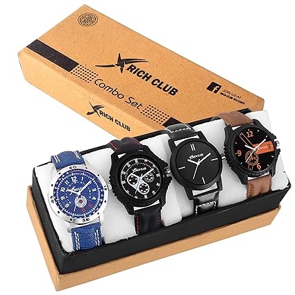 Rich Club Exclusive Combo of 4 Stylish Analogue Watches for Men and Boys (27TMX-BLU+ARMBLK+Slim+NEWTAN)