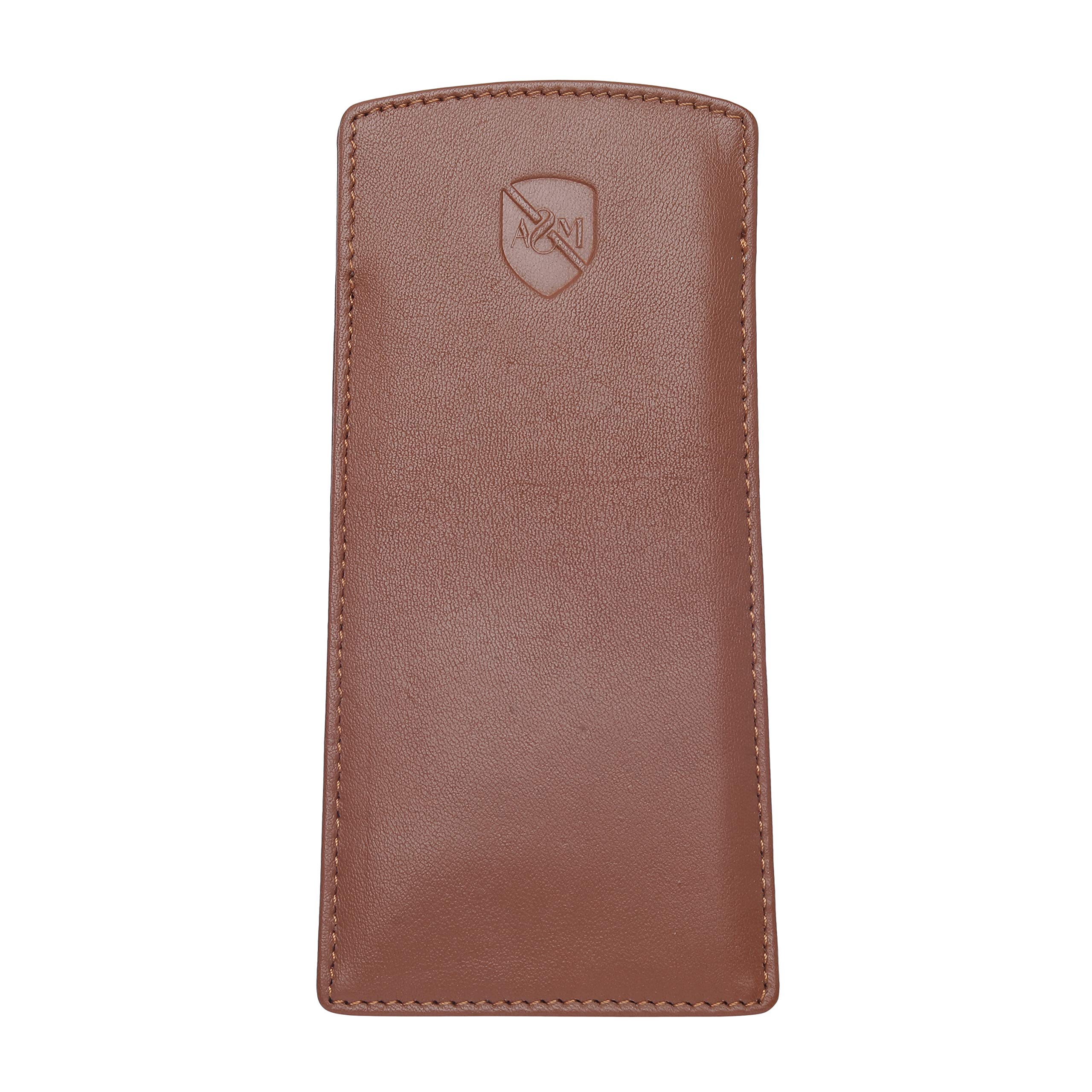 ALLEN & MATE 100% Leather Slim Glasses Case for Reading and Computer Glasses for Men & Women (Tan Premium)